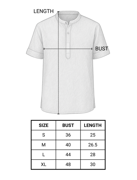 Measurement chart for a white yoga women top with size chart on a white background