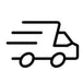 Minimal line icon of a delivery truck with motion lines — representing fast, seamless shipping service.